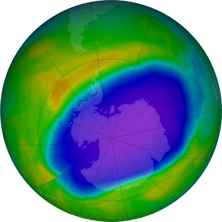 Antarctic ozone map for 16 October 2020